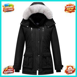 Quilted Puffer Jacket Winter Coat Warm Parka Removable Hood Standard Plus Size